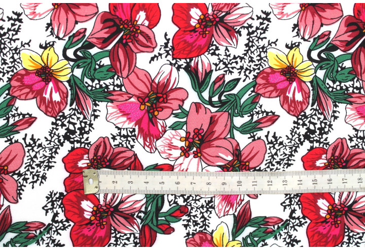 Tissu Viscose Imprimé Fleur Anasthasia Blanc -Au Mètre