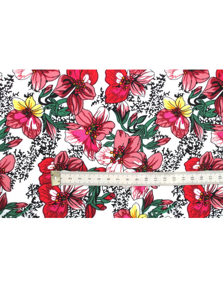 Tissu Viscose Imprimé Fleur Anasthasia Blanc -Au Mètre