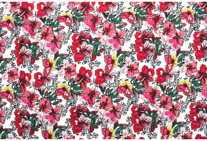 Tissu Viscose Imprimé Fleur Anasthasia Blanc -Au Mètre