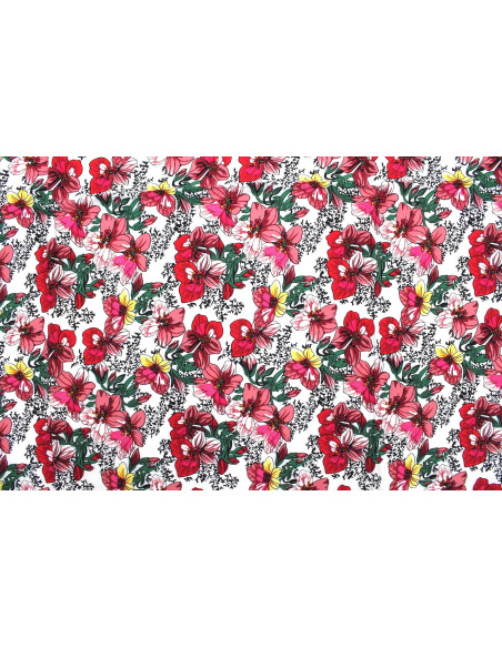Tissu Viscose Imprimé Fleur Anasthasia Blanc -Au Mètre