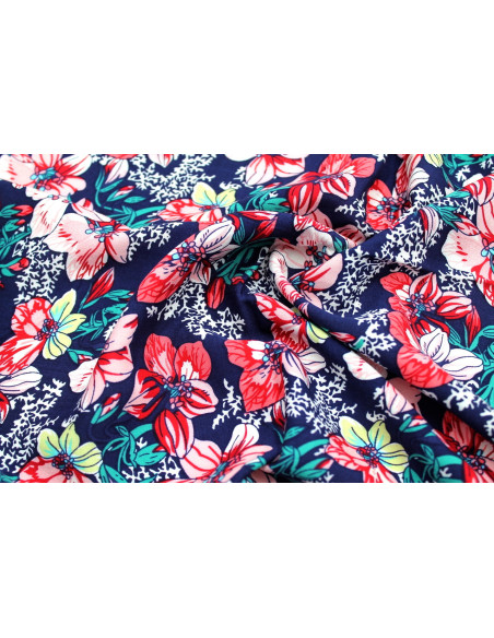 Tissu Viscose Imprimé Fleur Anasthasia Marine -Au Mètre