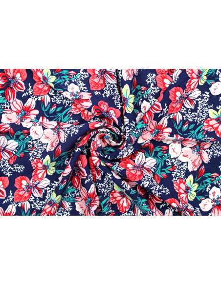 Tissu Viscose Imprimé Fleur Anasthasia Marine -Au Mètre