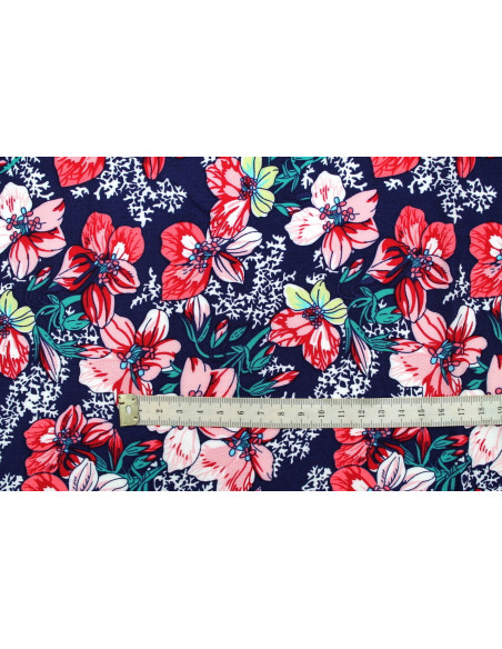Tissu Viscose Imprimé Fleur Anasthasia Marine -Au Mètre