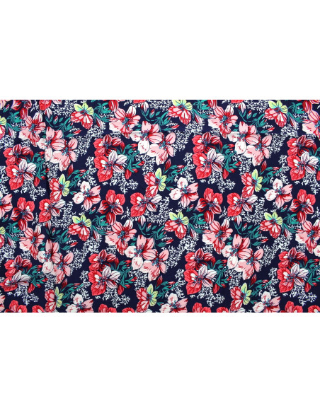 Tissu Viscose Imprimé Fleur Anasthasia Marine -Au Mètre