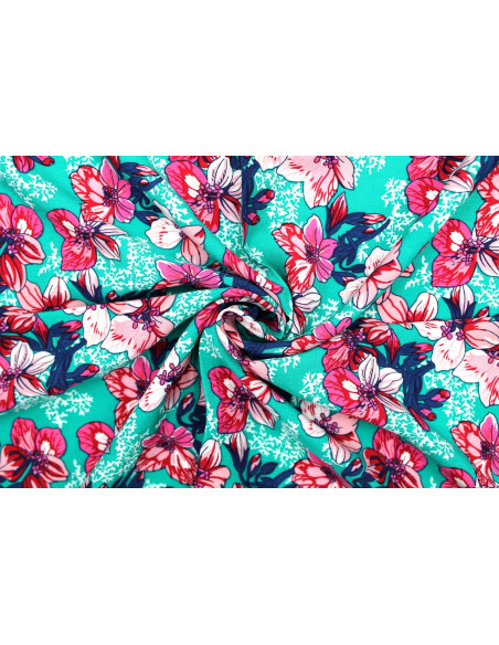 Tissu Viscose Imprimé Fleur Anasthasia Vert -Au Mètre
