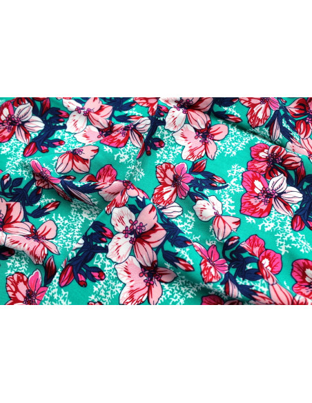 Tissu Viscose Imprimé Fleur Anasthasia Vert -Au Mètre