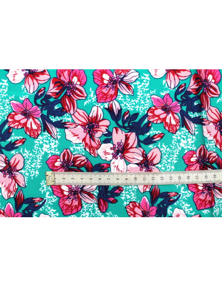 Tissu Viscose Imprimé Fleur Anasthasia Vert -Au Mètre