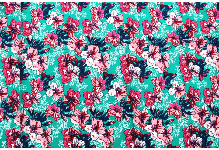Tissu Viscose Imprimé Fleur Anasthasia Vert -Au Mètre
