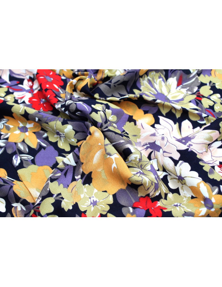 Tissu Viscose Imprimé Fleur Sierra Marine -Au Mètre