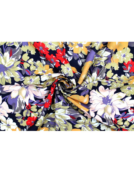 Tissu Viscose Imprimé Fleur Sierra Marine -Au Mètre
