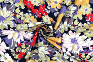 Tissu Viscose Imprimé Fleur Sierra Marine -Au Mètre