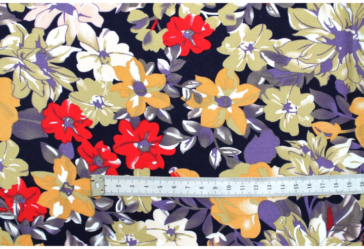Tissu Viscose Imprimé Fleur Sierra Marine -Au Mètre