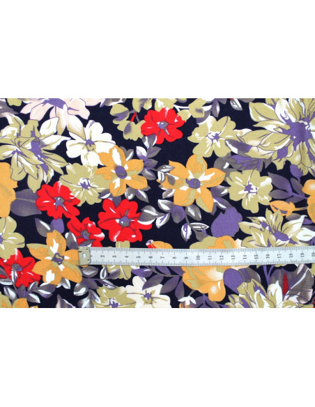 Tissu Viscose Imprimé Fleur Sierra Marine -Au Mètre
