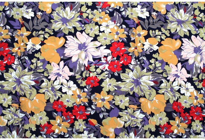 Tissu Viscose Imprimé Fleur Sierra Marine -Au Mètre