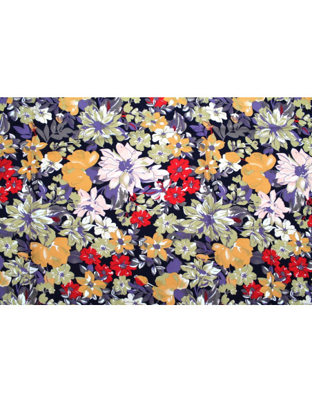 Tissu Viscose Imprimé Fleur Sierra Marine -Au Mètre