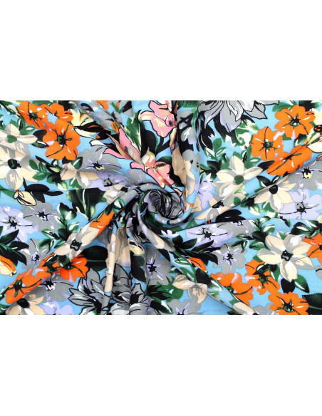 Tissu Viscose Imprimé Fleur Sierra Bleu -Au Mètre