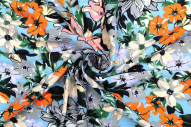 Tissu Viscose Imprimé Fleur Sierra Bleu -Au Mètre