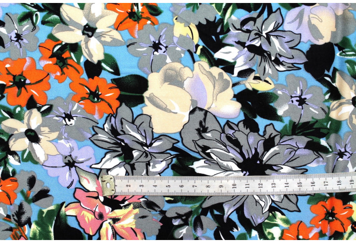 Tissu Viscose Imprimé Fleur Sierra Bleu -Au Mètre