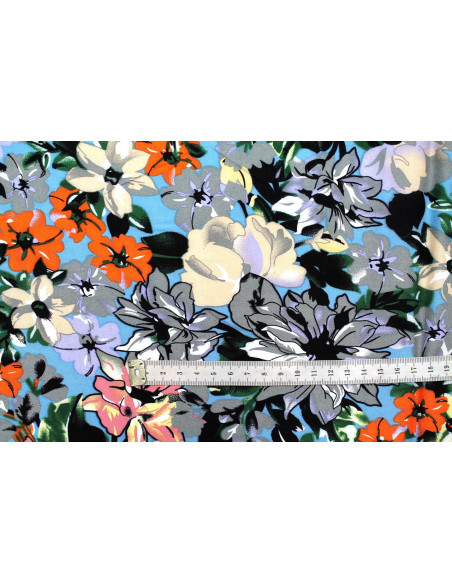 Tissu Viscose Imprimé Fleur Sierra Bleu -Au Mètre