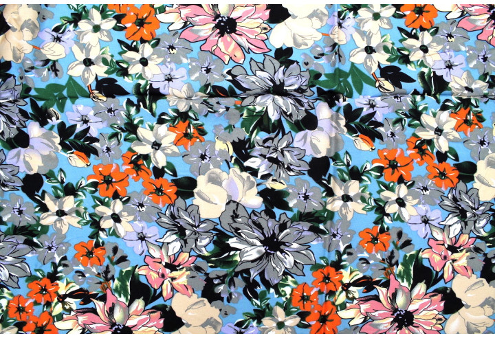 Tissu Viscose Imprimé Fleur Sierra Bleu -Au Mètre