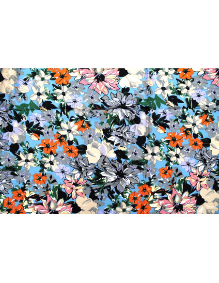 Tissu Viscose Imprimé Fleur Sierra Bleu -Au Mètre