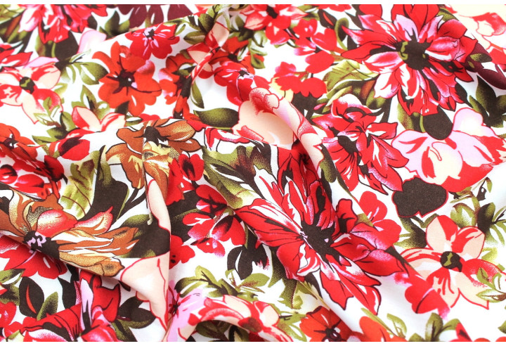 Tissu Viscose Imprimé Fleur Sierra Blanc -Au Mètre