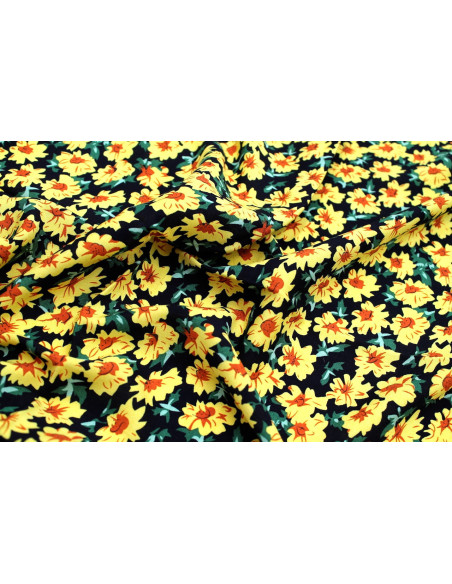 Tissu Viscose Imprimé Fleur Jass Noir -Au Mètre