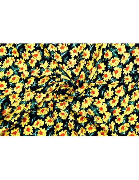 Tissu Viscose Imprimé Fleur Jass Noir -Au Mètre
