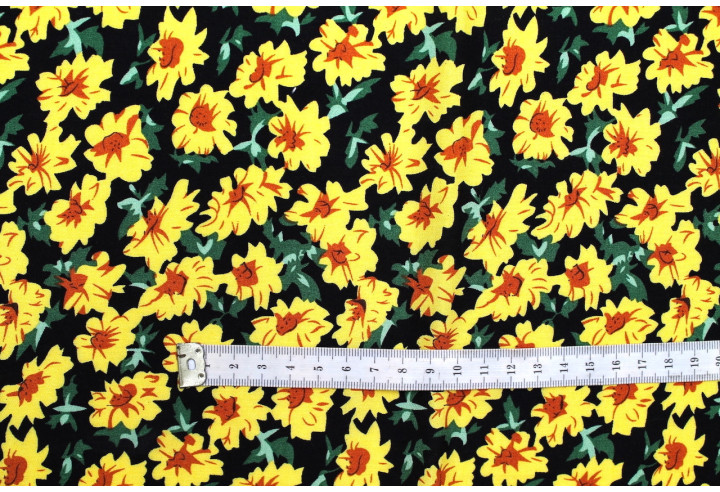Tissu Viscose Imprimé Fleur Jass Noir -Au Mètre