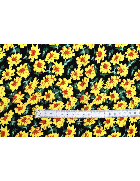Tissu Viscose Imprimé Fleur Jass Noir -Au Mètre