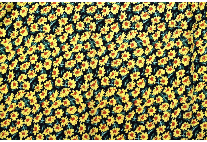 Tissu Viscose Imprimé Fleur Jass Noir -Au Mètre