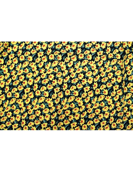 Tissu Viscose Imprimé Fleur Jass Noir -Au Mètre