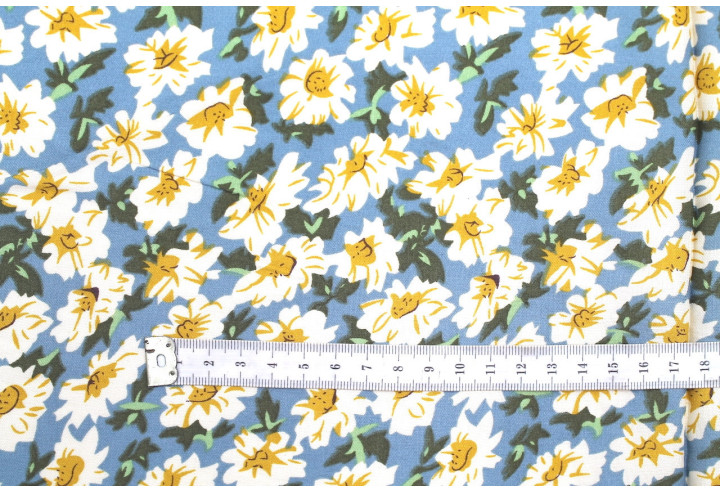 Tissu Viscose Imprimé Fleur Jass Bleu -Au Mètre
