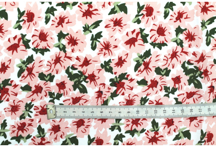 Tissu Viscose Imprimé Fleur Jass Blanc -Au Mètre