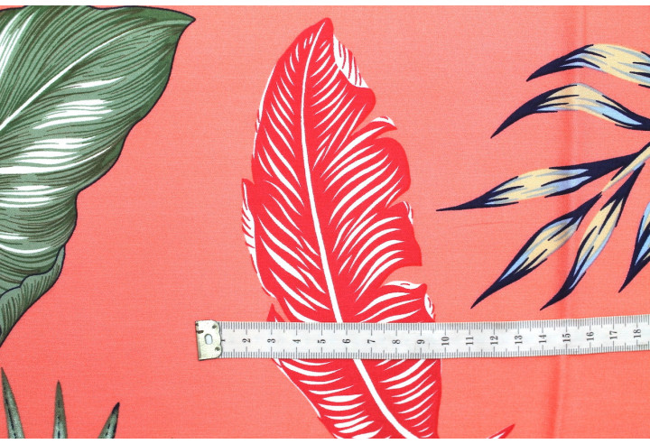 Tissu Viscose Imprimé Feuille Tahoma Corail -Au Mètre
