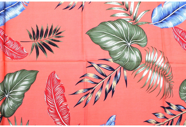 Tissu Viscose Imprimé Feuille Tahoma Corail -Au Mètre