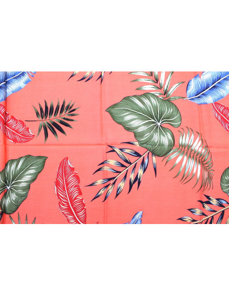 Tissu Viscose Imprimé Feuille Tahoma Corail -Au Mètre