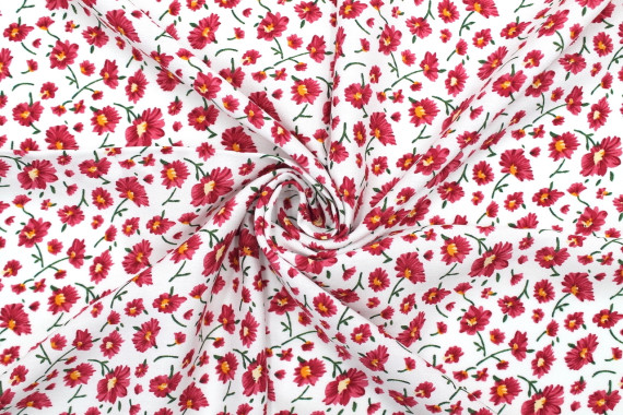 Tissu Viscose Imprimé Fleur Coquette Blanc -Au Mètre