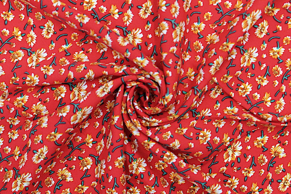 Tissu Viscose Imprimé Fleur Coquette Rouge -Au Mètre