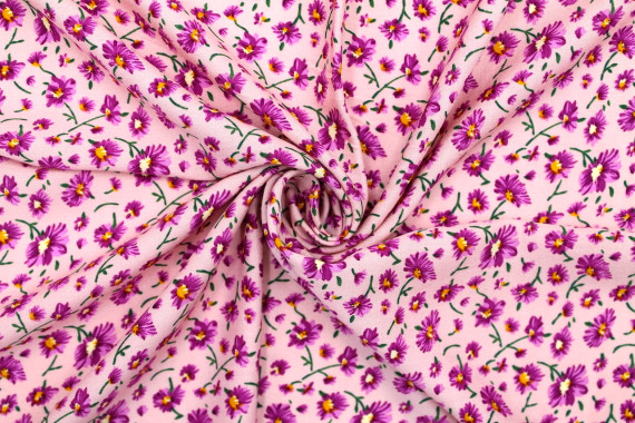 Tissu Viscose Imprimé Fleur Coquette Rose -Au Mètre