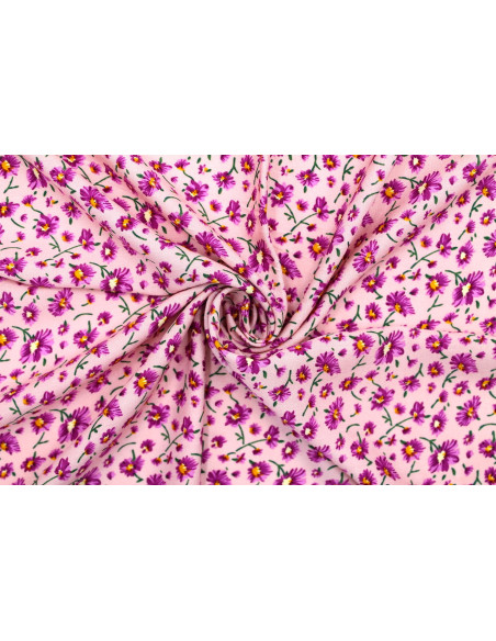 Tissu Viscose Imprimé Fleur Coquette Rose -Au Mètre