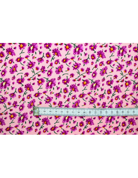 Tissu Viscose Imprimé Fleur Coquette Rose -Au Mètre