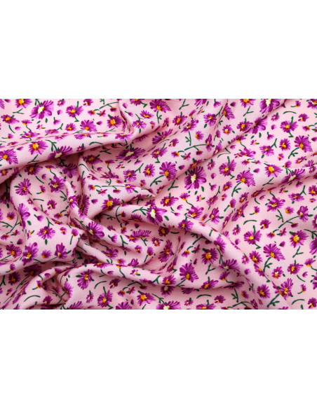 Tissu Viscose Imprimé Fleur Coquette Rose -Au Mètre