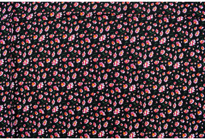 Tissu Viscose Imprimé Fleur Coquette Noir -Au Mètre