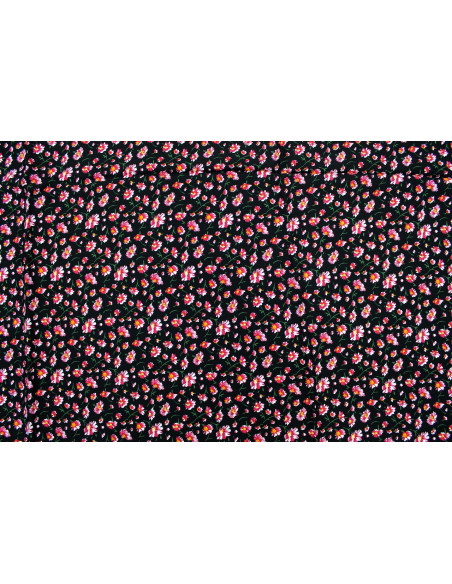 Tissu Viscose Imprimé Fleur Coquette Noir -Au Mètre
