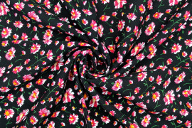 Tissu Viscose Imprimé Fleur Coquette Noir -Au Mètre