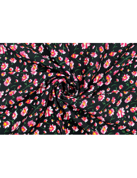 Tissu Viscose Imprimé Fleur Coquette Noir -Au Mètre