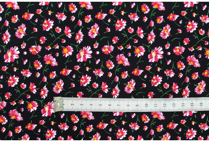 Tissu Viscose Imprimé Fleur Coquette Noir -Au Mètre