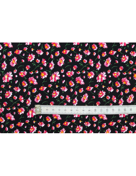 Tissu Viscose Imprimé Fleur Coquette Noir -Au Mètre