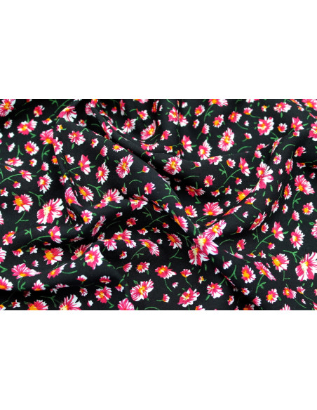 Tissu Viscose Imprimé Fleur Coquette Noir -Au Mètre
